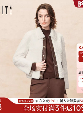 FINITY菲妮迪毛毛外套2025冬季新款翻领短款休闲保暖外套上衣女士