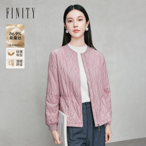 FINITY菲妮迪短外套26年冬季新款桑蚕丝轻薄菱格保暖棉服棉袄女装