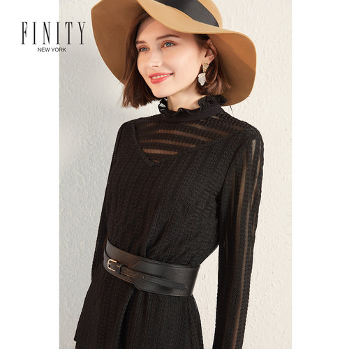 FINITY春款女装黑色性感收腰仙女裙显瘦流行女士连衣裙