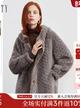 FINITY纯羊毛皮草外套2025冬季新款连帽休闲减龄气质爆款厚外套女