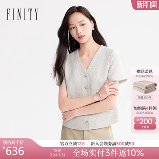 上衣 简约V领气质休闲通勤短袖 FINITY菲妮迪短外套2026年春季 新款