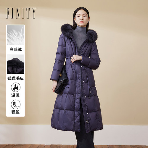 【狐狸毛领】FINITY菲妮迪长款羽绒服2024冬季连帽保暖外套女