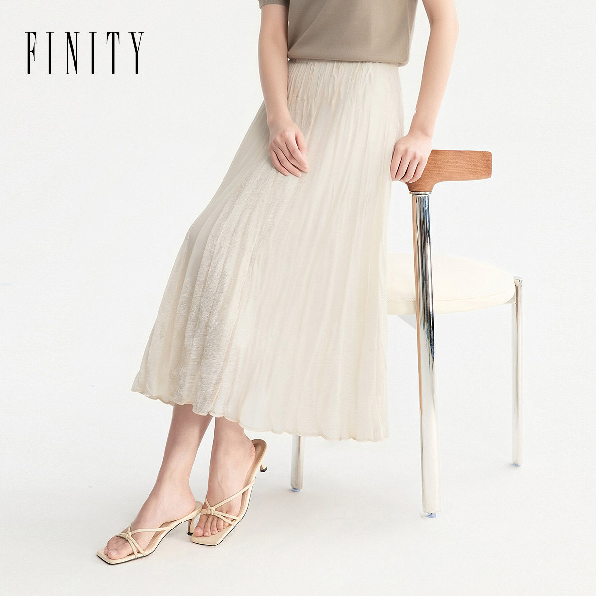 FINITY菲妮迪半身裙2026年夏季新款简约通勤百褶优雅中长款