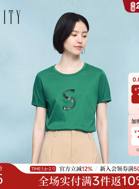 FINITY菲妮迪短袖T恤2025年夏季新款截短简约字母印花休闲上衣女