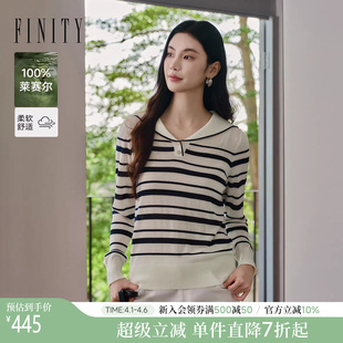 FINITY菲妮迪针织衫 学院风海军领莱赛尔条纹针织上衣女 2026春新款