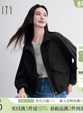 FINITY菲妮迪风衣2026春新款简约气质翻领黑色短款外套女士