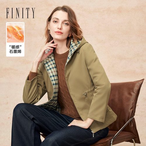 FINITY棉服卡其色格纹通勤