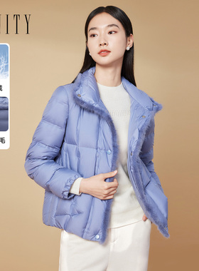FINITY菲妮迪羽绒服2024冬季90白鸭绒高端水貂毛领短款外套女