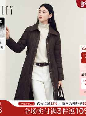 FINITY菲妮迪90白鸭绒长款羽绒服2025冬季新款简约系带保暖外套女