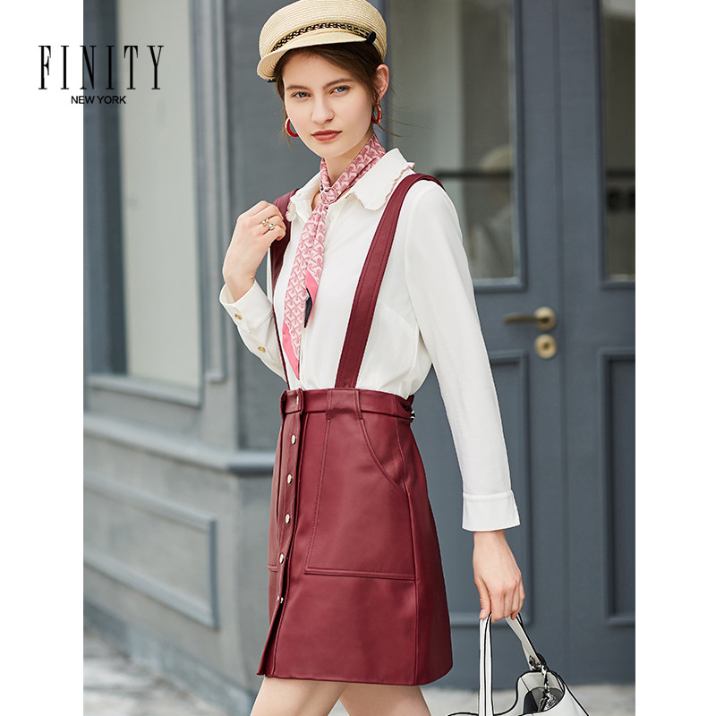 FINITY半身裙女春款女装背带真皮短裙适合胯大腿粗的裙子