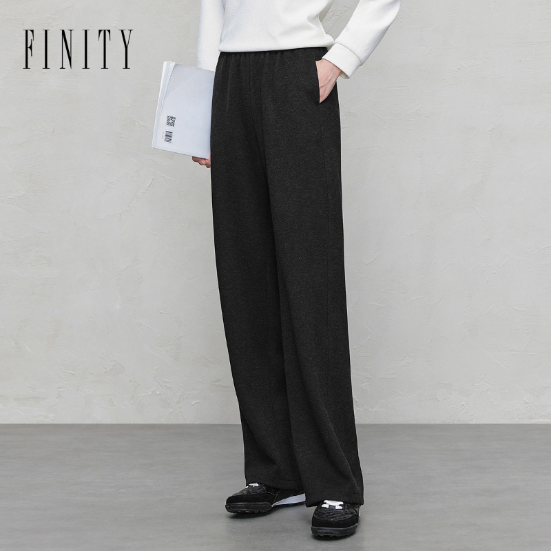 FINITY菲妮迪休闲裤25年秋季新款简约直筒宽松垂感微弹黑色长裤女