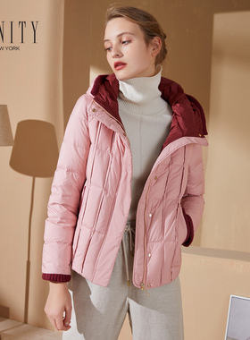 FINITY秋装轻薄羽绒服白鸭绒中长款连帽女士上衣外套
