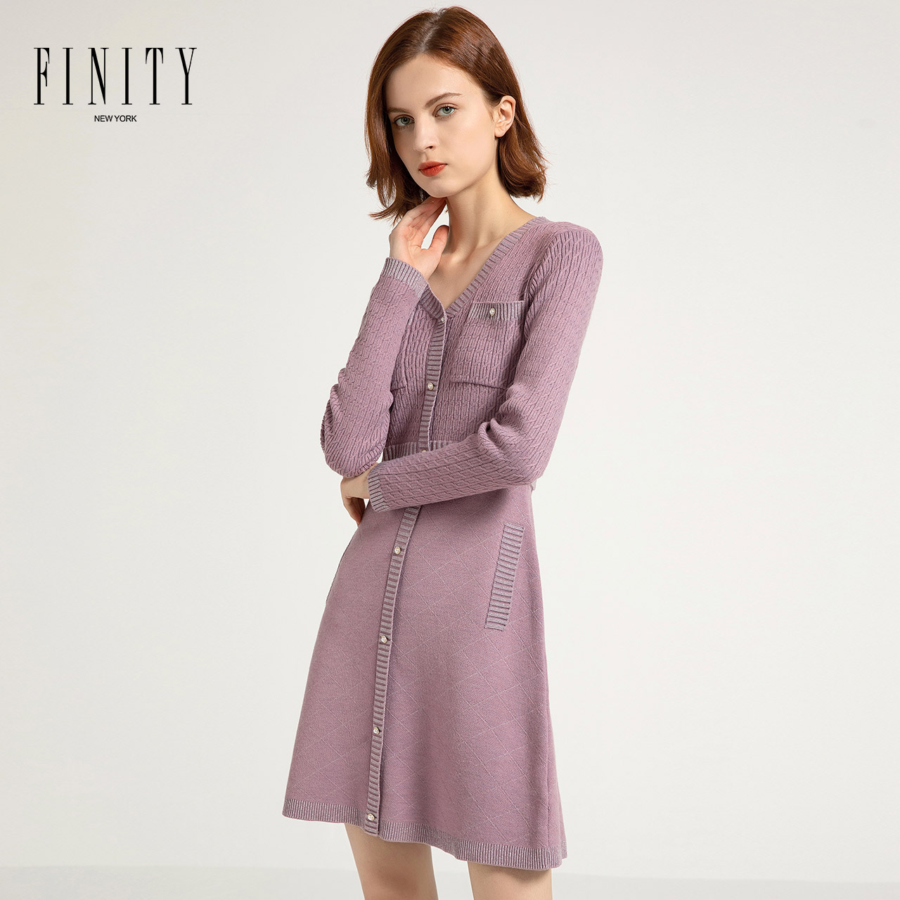 FINITY冬装气质时尚高腰修身裙子轻奢小香风针织连衣裙
