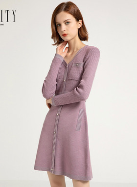 FINITY冬装气质时尚高腰修身裙子轻奢小香风针织连衣裙