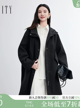 FINITY菲妮迪长款风衣2026春新款简约连帽气质长款防风外套女装