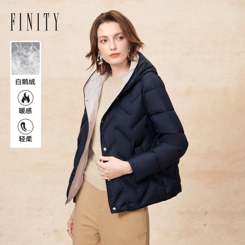 FINITY菲妮迪白鹅绒羽绒服2026年冬季新款简约连帽气质保暖外套女