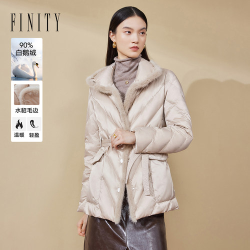 菲妮迪水貂毛领羽绒服