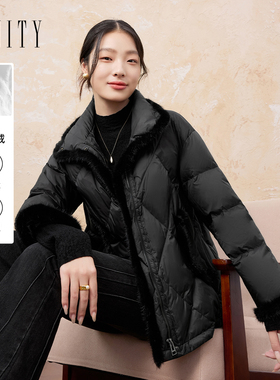 【水貂毛】FINITY菲妮迪90白鸭绒羽绒服2024年冬季立领外套女