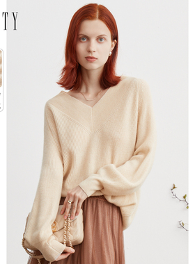 FINITY衫2023冬季V领修身显瘦休闲保暖针织衫套头毛衣女