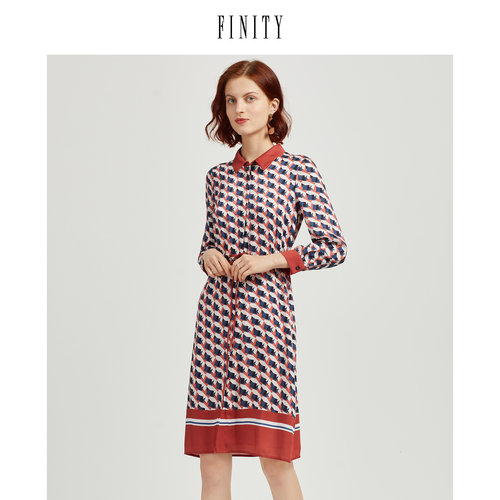 FINITY冬装格子收腰连衣裙女设计感宽松休闲中长款裙子
