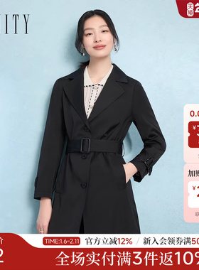 FINITY菲妮迪风衣2026年春季新款简约黑色系带西装领优雅外套女装