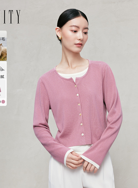 FINITY菲妮迪羊毛针织衫26年春季新款简约圆领减龄粉色百搭上衣女