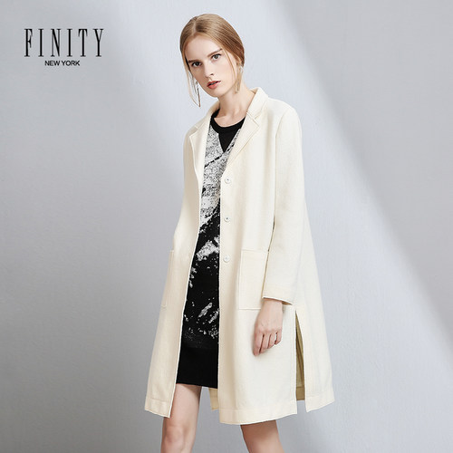 FINITY冬装宽松双面呢大衣女羊毛呢子中长款翻领外套