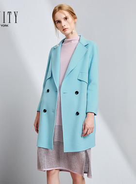 FINITY冬装宽松双排扣翻领长袖羊毛双面呢大衣