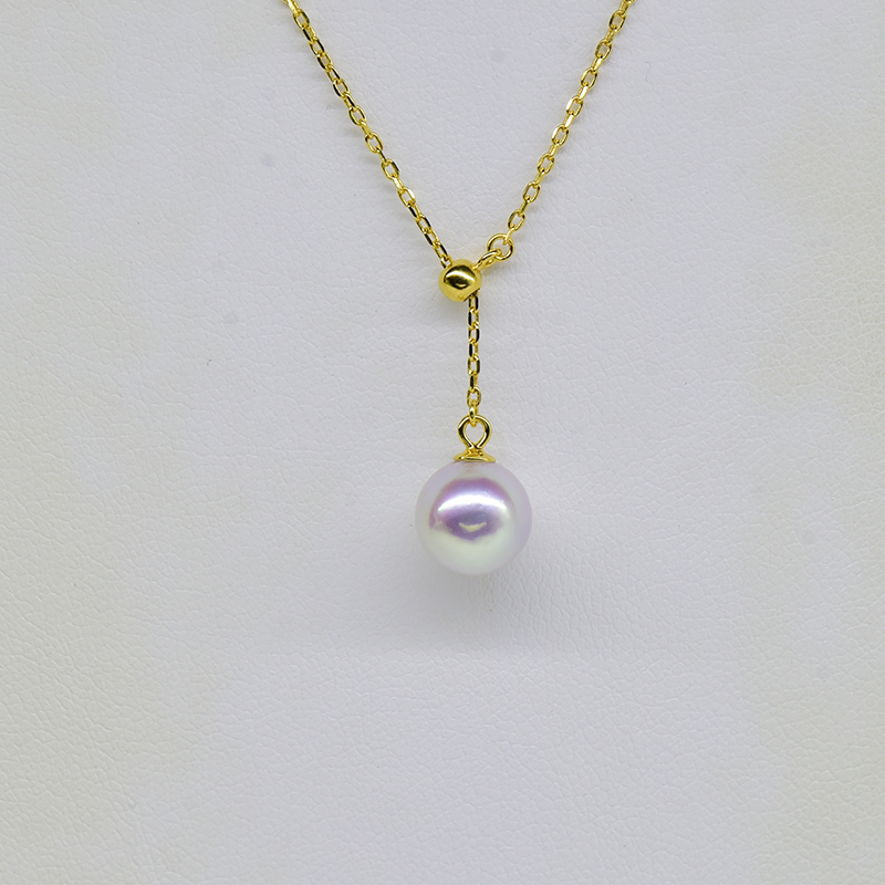 天然珍珠吊坠18k金 952银单Y珍珠项链可调节 正圆强光时尚礼物