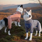 KOOGAL小中大型宠物狗衣服条纹德绒衣四脚睡衣可调节背长居家服