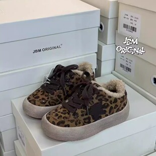 Y MI韩国童鞋男女宝宝2025冬款JBM加绒星星厚底洋气真皮板鞋