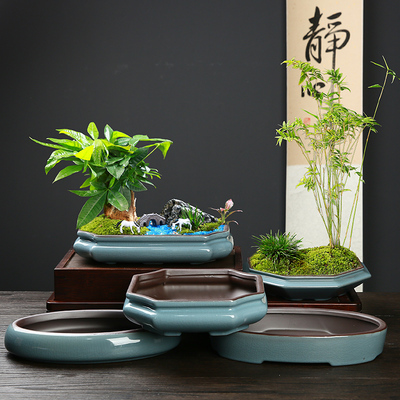 哥窑紫砂多肉花盆有孔透气陶瓷大号盆栽花盆大口径拼盘盆栽盆景盆