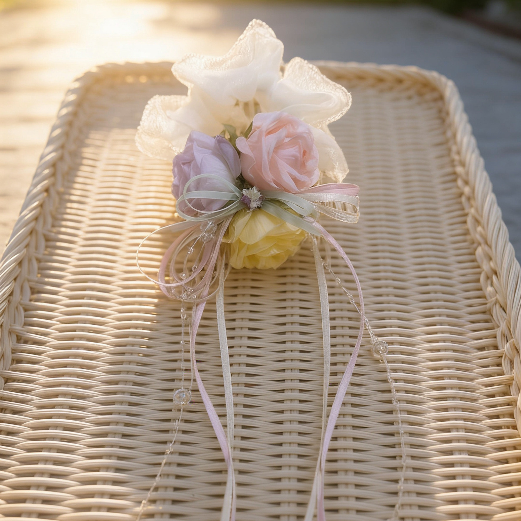 在逃公主发圈粉色少女心花朵头饰侧边麻花辫头花发饰珍珠流苏发绳