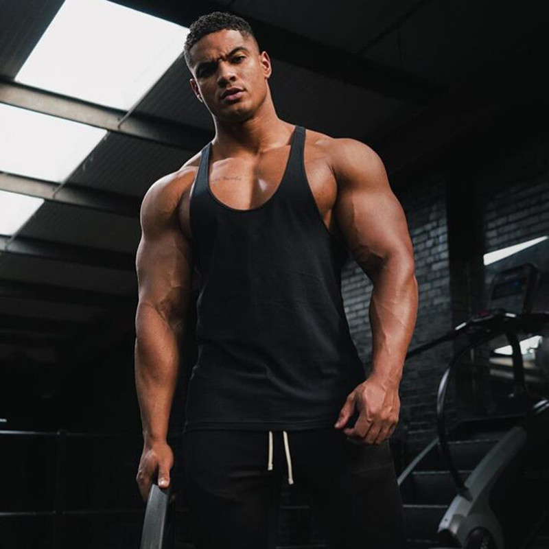 Muscleguys举重工字美背无袖背心男健身运动训练高弹透气速干T恤