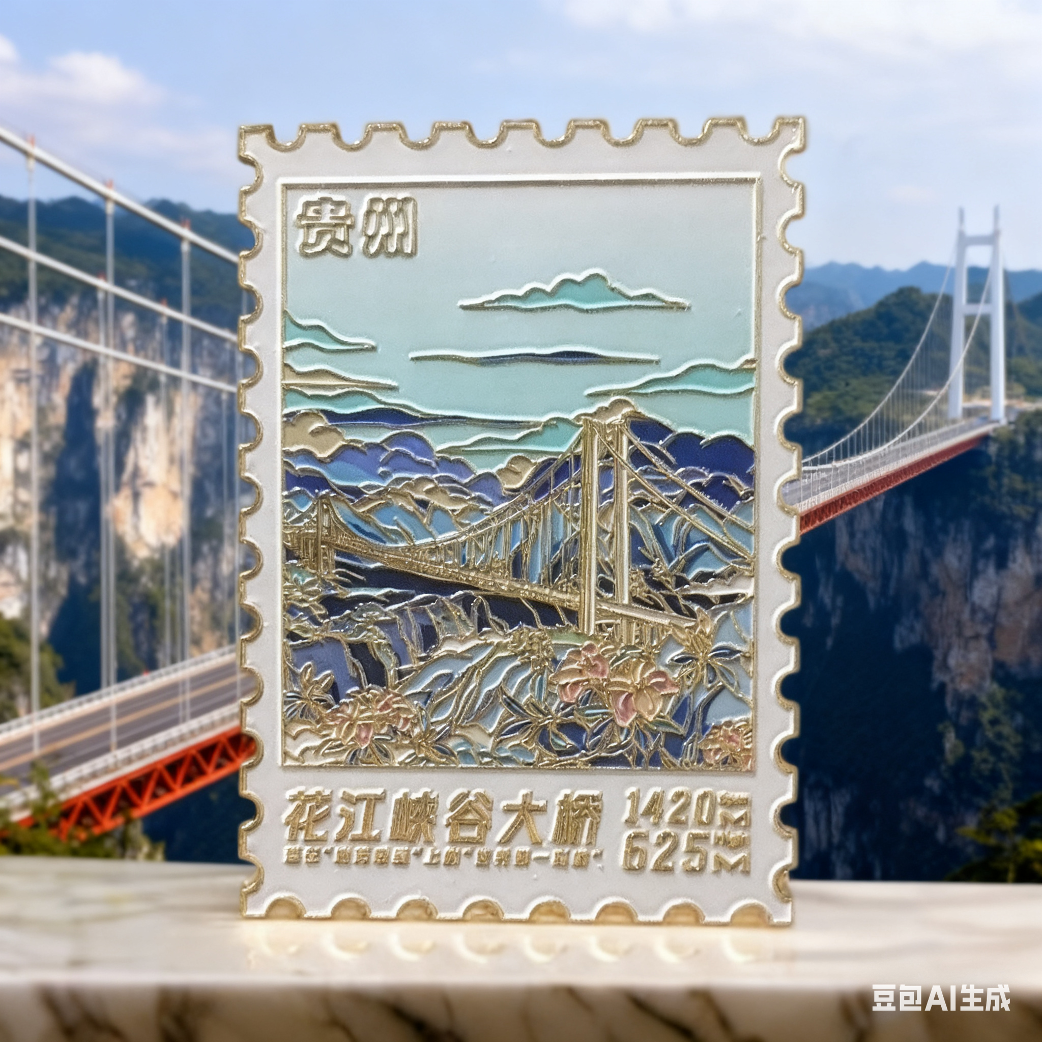 贵州世界天下第一花江峡谷大桥邮票金属冰箱贴城市旅游纪念品礼物