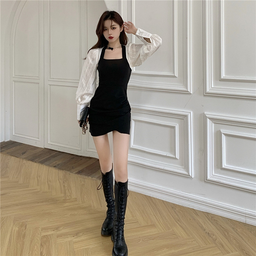 Real price irregular skirt new high waist thin black and white contrast dress