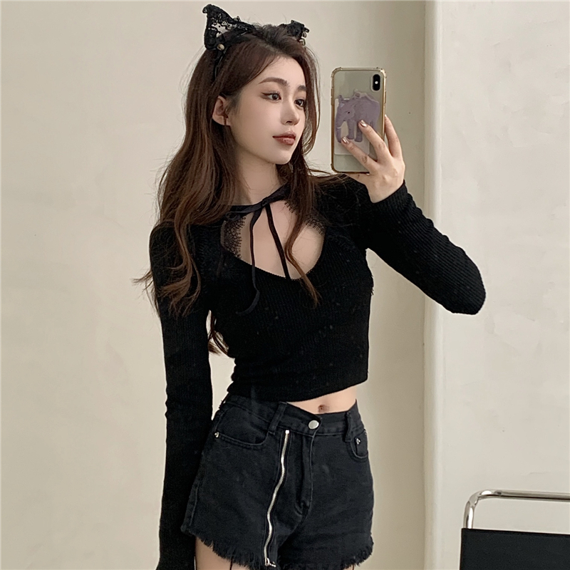 Real price 2021 spring new knitwear slim fit short with bottom tight bow top