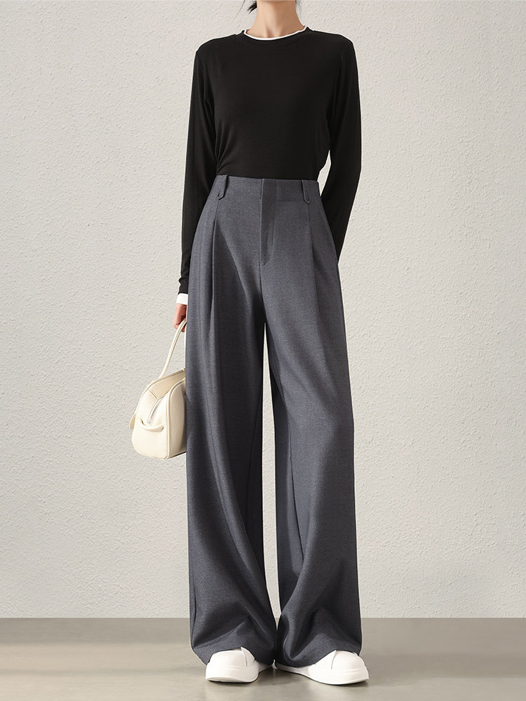 高级感灰色西装裤女春秋2025新款高腰直筒宽松通勤裤子垂感阔腿裤