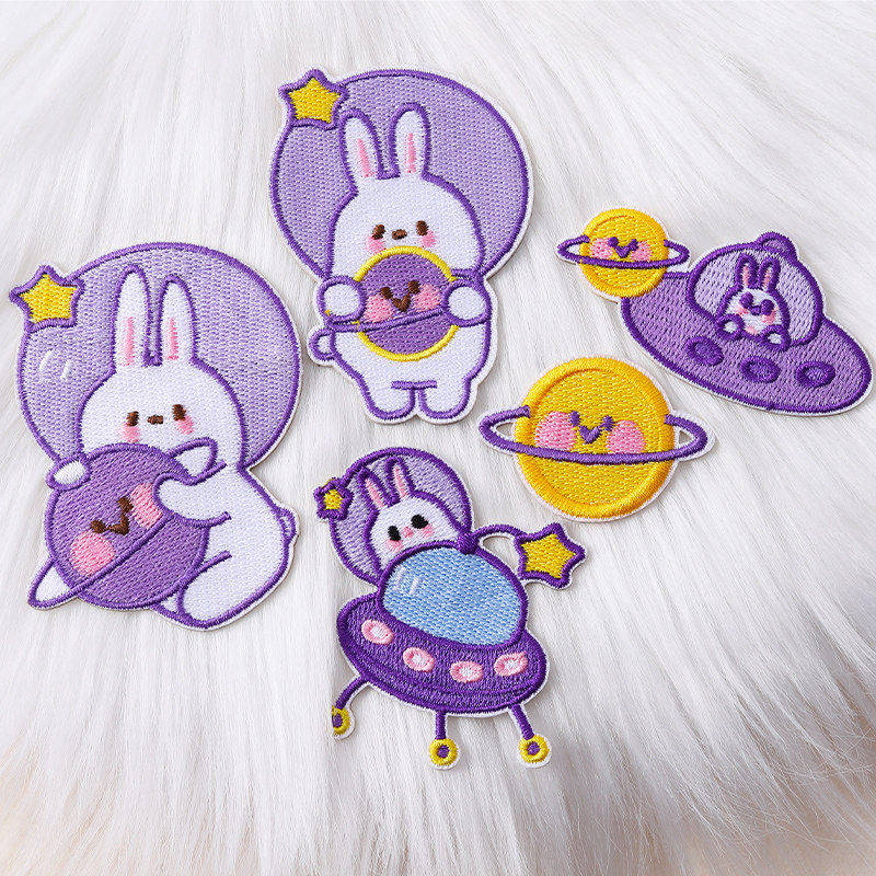 卡通紫色衣服补丁贴自粘免缝儿童羽绒服装饰高端修补洞贴刺绣布贴