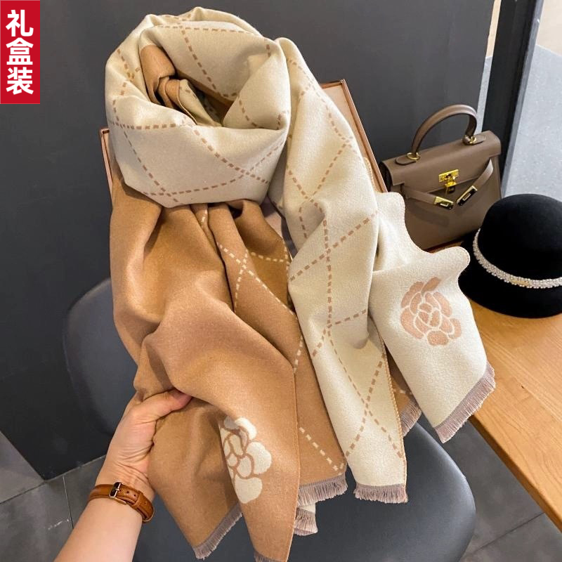 送礼100%纯羊绒围巾女冬季双面百搭韩版围脖羊毛披肩两用生日礼物