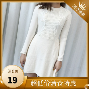 圆领针织连衣裙 812 拼接蕾丝花长袖 包邮 纯棉舒适度高高弹 19元