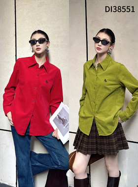 特价DI-SUI欧洲站2025秋冬新款女装38551灯芯绒刺绣翻领宽松衬衫