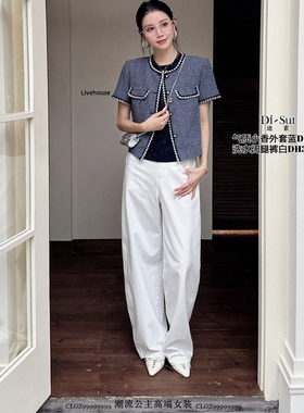 特价DI-SUI正品秋冬2025新款35037时尚圆领单排扣小香风蓝短外套