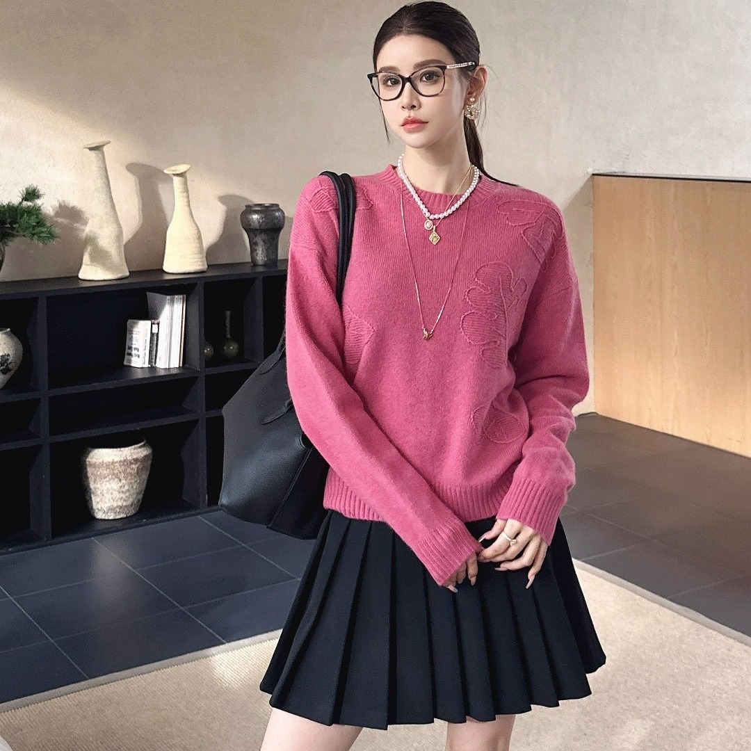 圆领针织衫女宽松显瘦毛衣