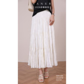 女装 SANER正品 2026早春新款 824770百搭哑光缎面立体压褶半身裙