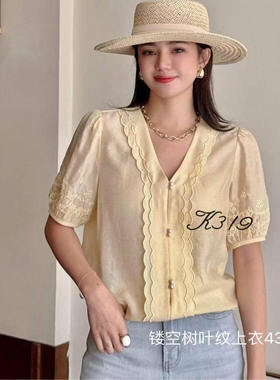现货特价K319女装2025春夏新款欧韩站43059蕾丝上衣短袖洋气