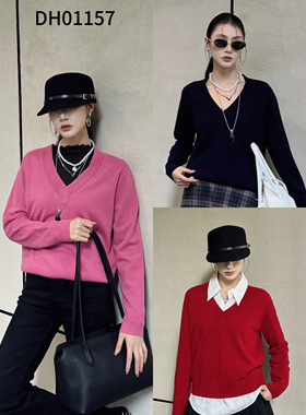 特价DI-SUI欧货2025秋冬新款女装01157纯色V领羊毛舒适柔软毛衣