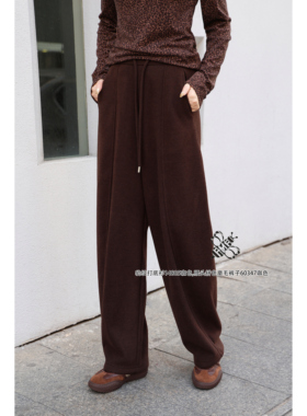 特价K319欧洲站2025秋冬女装60347腰头抽绳磨毛厚款阔腿休闲裤