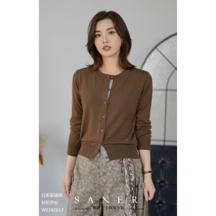 特价SANER欧洲站2025秋冬新款女装824263日系带披肩针织开衫拼色