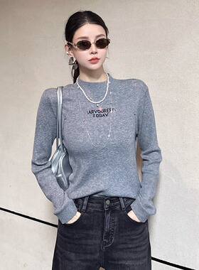 .特价DI-SUI欧洲站2025秋冬新款女装00527刺绣棉羊毛字母针织毛衣